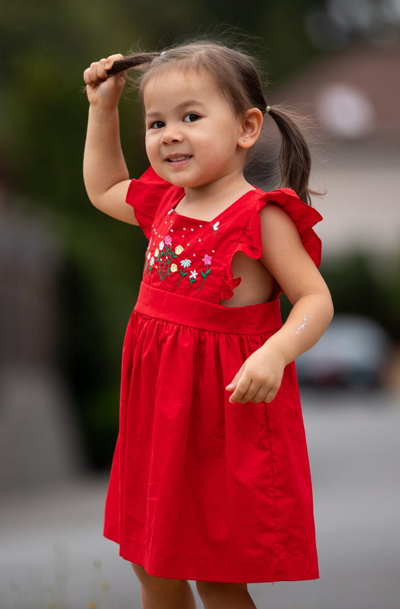 Little Girls' Red Hand Embroidery Dress – PHLONA