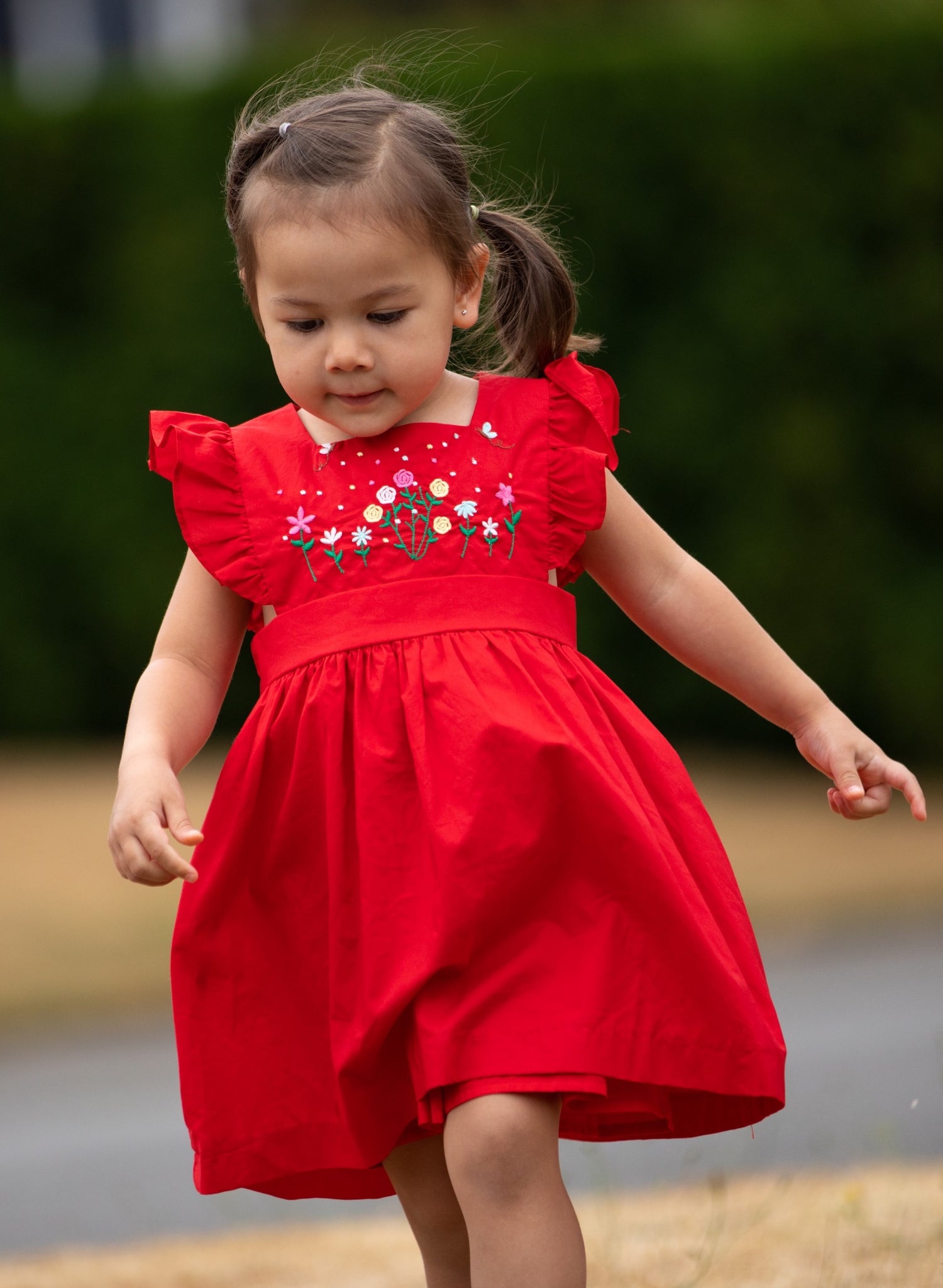 Little Girls' Red Hand Embroidery Dress PHLONA Little Girls' Red Hand Embroidery Dress PHLONA