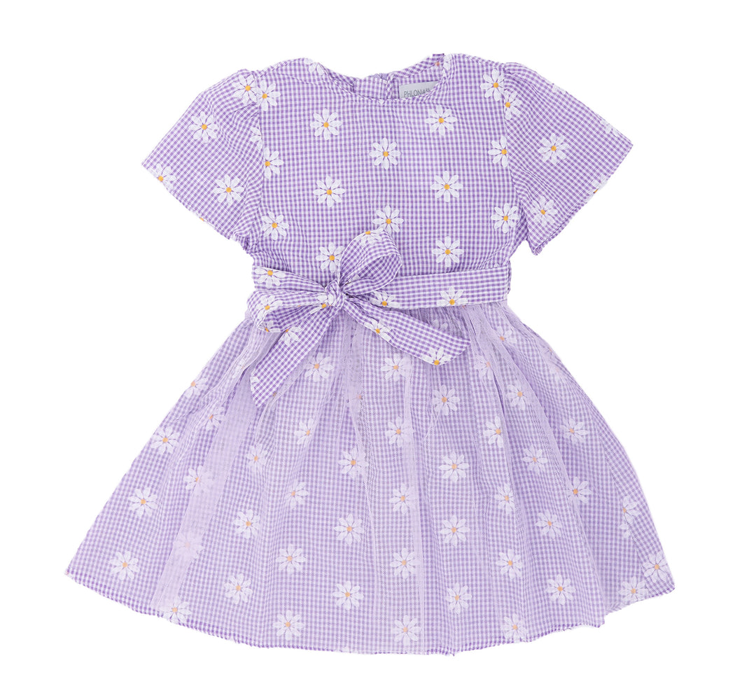 Purple Gingham Daisies Seersucker Belted A-Line Dress - Infant, Toddler & Girls