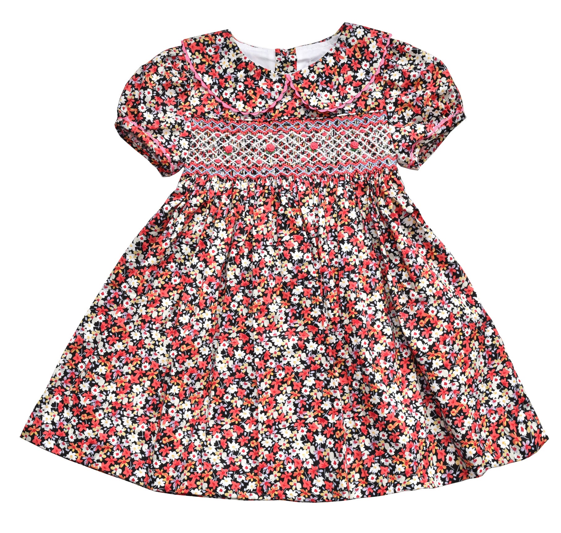 fitted lace wedding dress Baby Girls Red Floral Hand Smocked Princess Dress – PHLONA