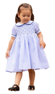 Blue Embroidered Bow-Accent Smocked Liberty A-Line Dress - Toddler & Girls