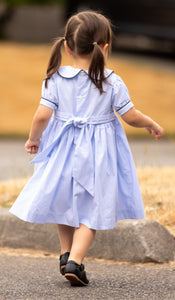 Blue Embroidered Bow-Accent Smocked Liberty A-Line Dress - Toddler & Girls