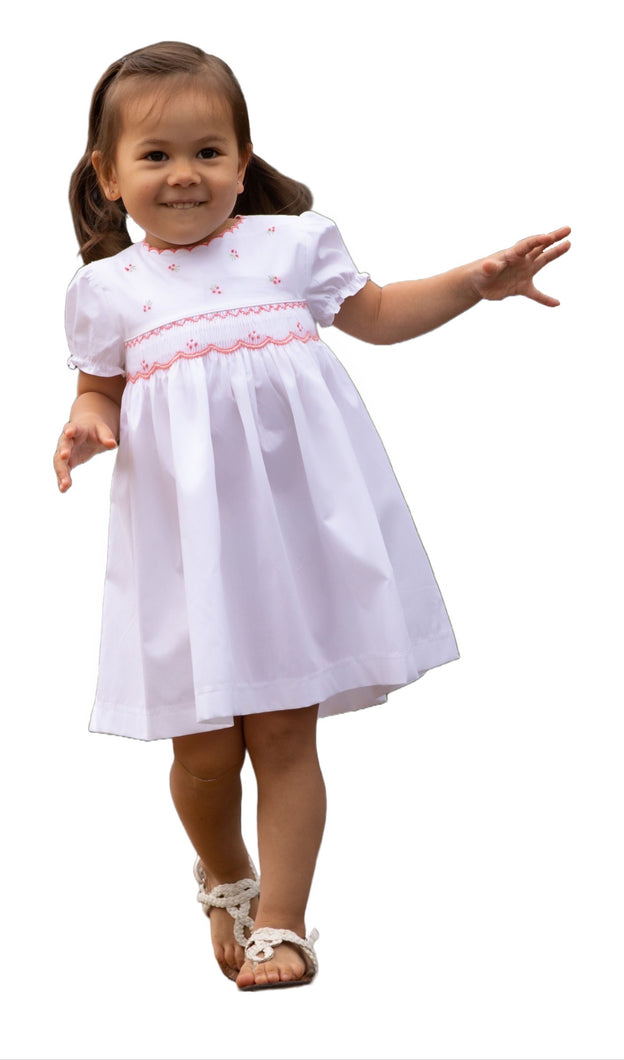 White Hand Smocked Girls Liberty Dress