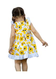 Toddler & Little Girl Yellow Floral party dress, Floral Lace Dress, Casual Dress, Birthday Gift Dress