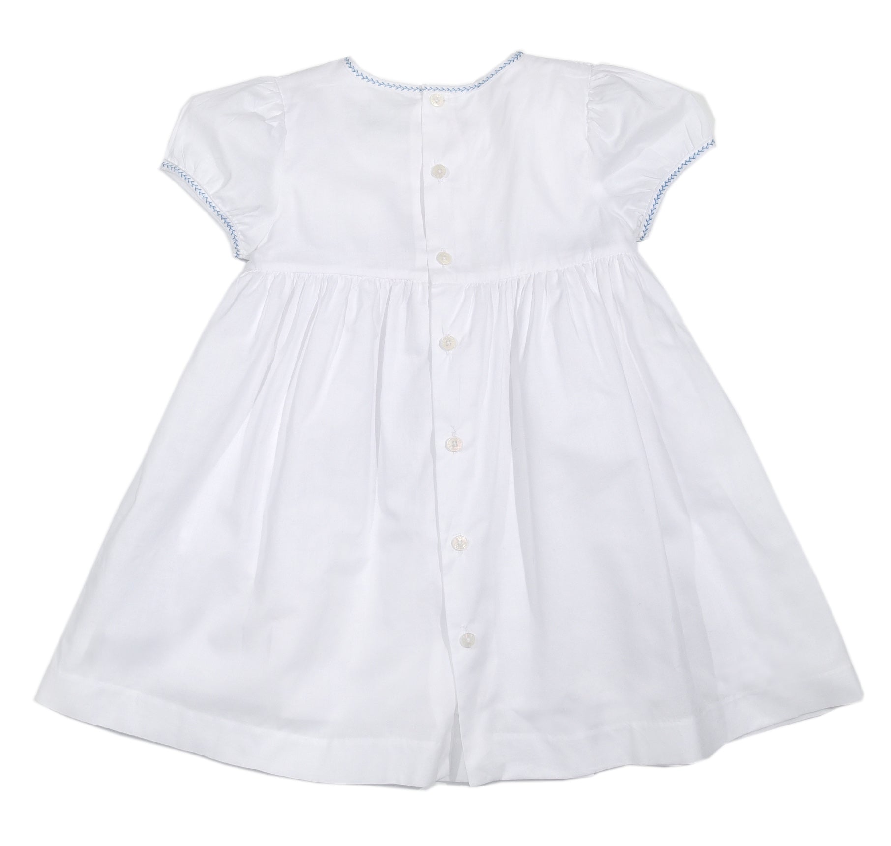 White & Blue Lace-Trim Smocked Cap-Sleeve Dress