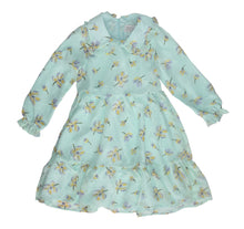 Blue Floral Collared Ruffle-Hem Long-Sleeve Chiffon A-Line Dress - Toddler & Girls