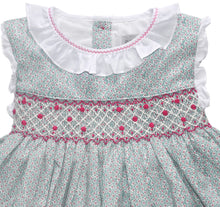 Blue & Pink Floral Smocked Ruffle-Collar Sleeveless A-Line Dress - Infant, Toddler & Girls