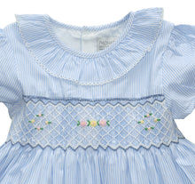 Blue Stripe Smocked Ruffle-Collar Puff-Sleeve Liberty A-Line Dress - Toddler & Girls