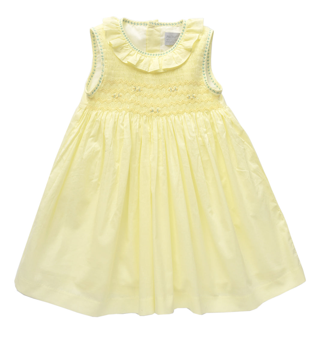 Yellow Floral Smocked Ruffle-Collar Sleeveless A-Line Dress - Infant, Toddler & Girls