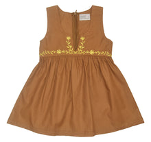 Light Brown & Yellow Floral Embroidered Sleeveless Dress - Infant, Toddler & Girls