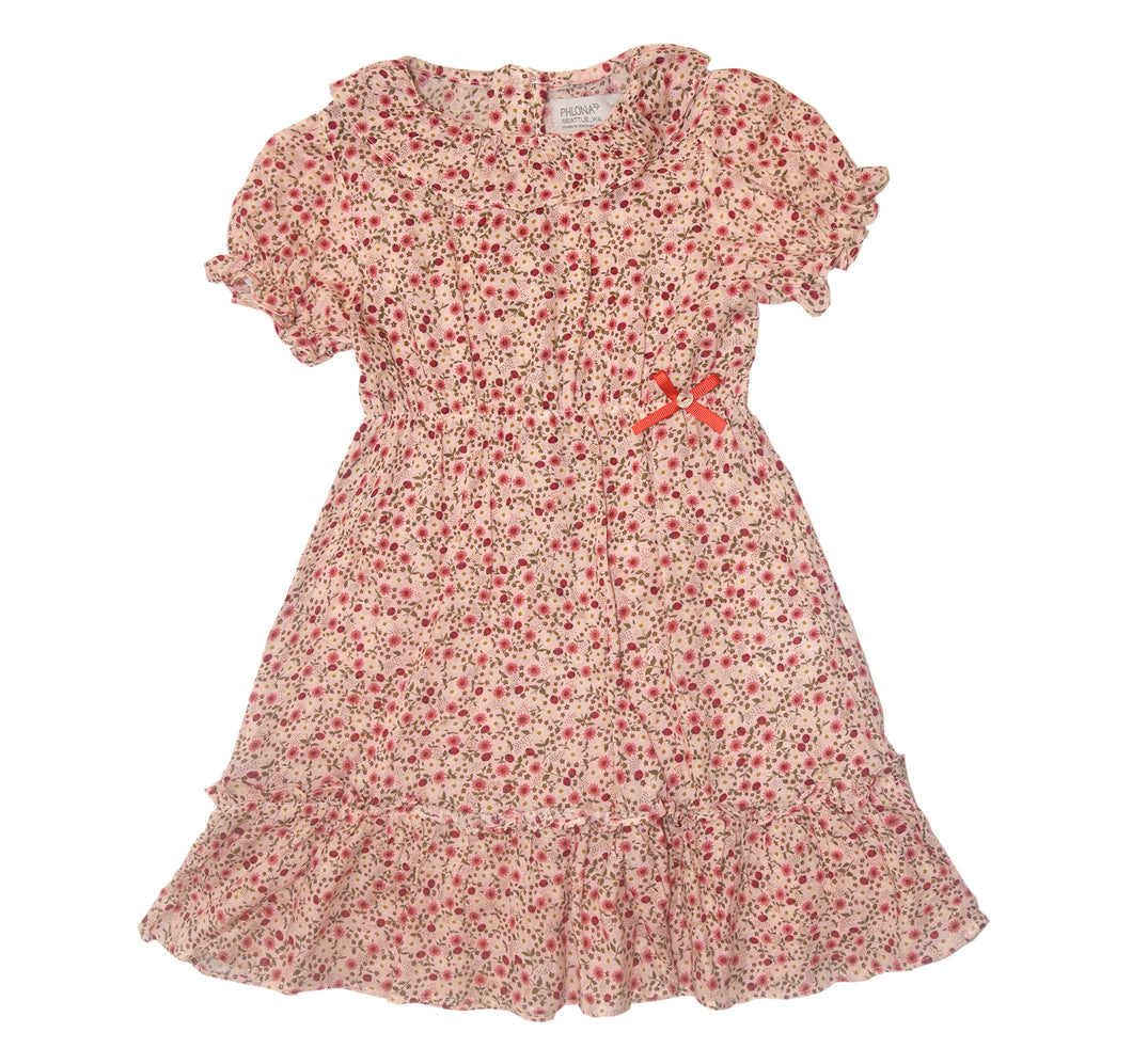 Red & White Floral Bow-Accent Ruffle-Collar A-Line Dress - Infant, Toddler & Girls