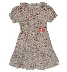 Red & Ivory Floral Bow-Accent Ruffle-Collar A-Line Dress - Infant, Toddler & Girls