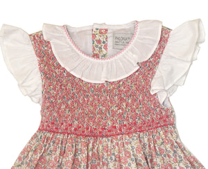 Pink & White Floral Ruffle Flutter-Sleeve Smocked A-Line Dress - Infant, Toddler & Girls