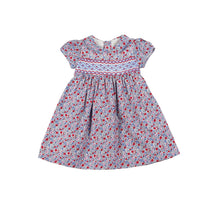 Blue & Red Floral Hand Smocked Dress 6 Months - 3 Years