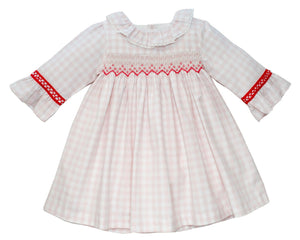 Pink & White Gingham Ruffle- Sleeve Dress Hand Smocked Dress