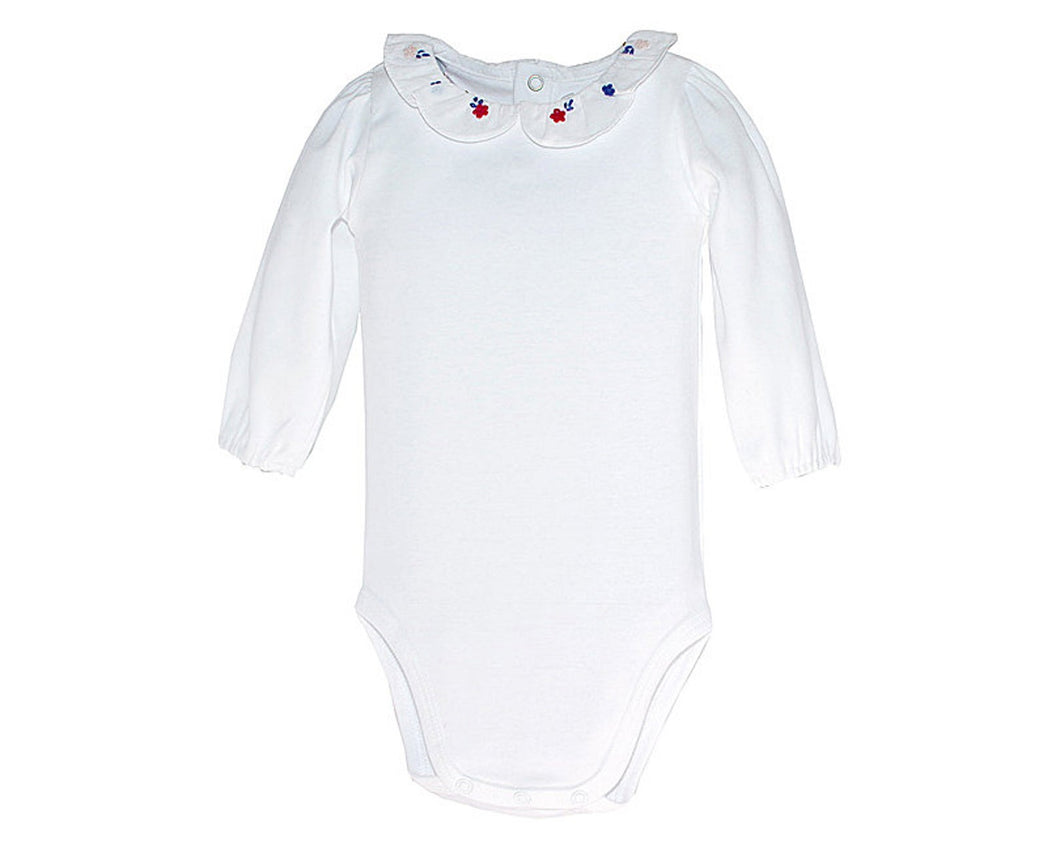 Organic Baby Bodysuit Baby Girls' Bodysuit Natural Cotton Onesies - Hand Embroidered Little Flowers