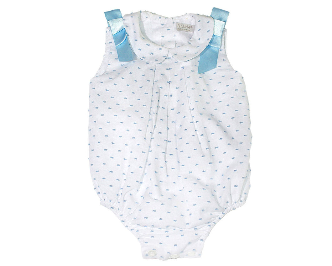 Blue Swiss Dot Bow Romper