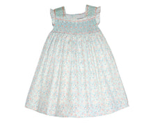 Toddler Girls Hand Smocked Dress in Mint & Pink Floral Casual Summer Sundress Flower Dress