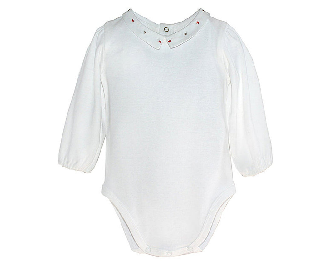 Organic Baby Bodysuit Unisex Baby Hand Embroidered Peter Pan Collar Bodysuit Onesies