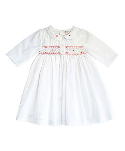 White Smocked Button-Front A-Line Dress Ruffle Long Sleeve Dress - Infant, Toddler & Girls