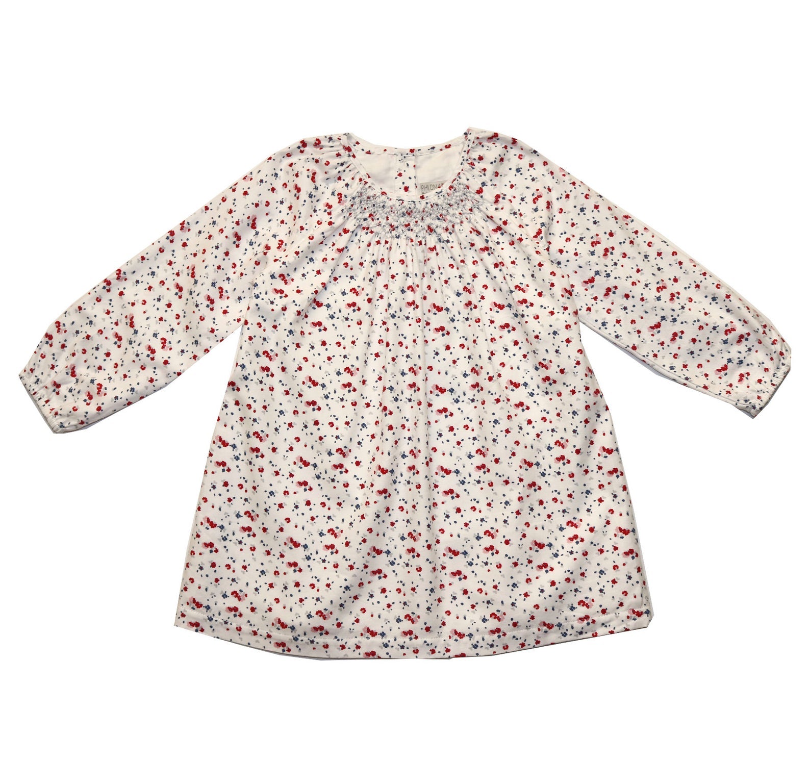 Red and Blue Floral Hand Smocked Dress- Baby Long Sleeve Dress