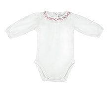 Organic Baby Bodysuit Baby Girls' White Bodysuit Natural Pima Cotton Onesies - Hand Smocked Ruffle Collar