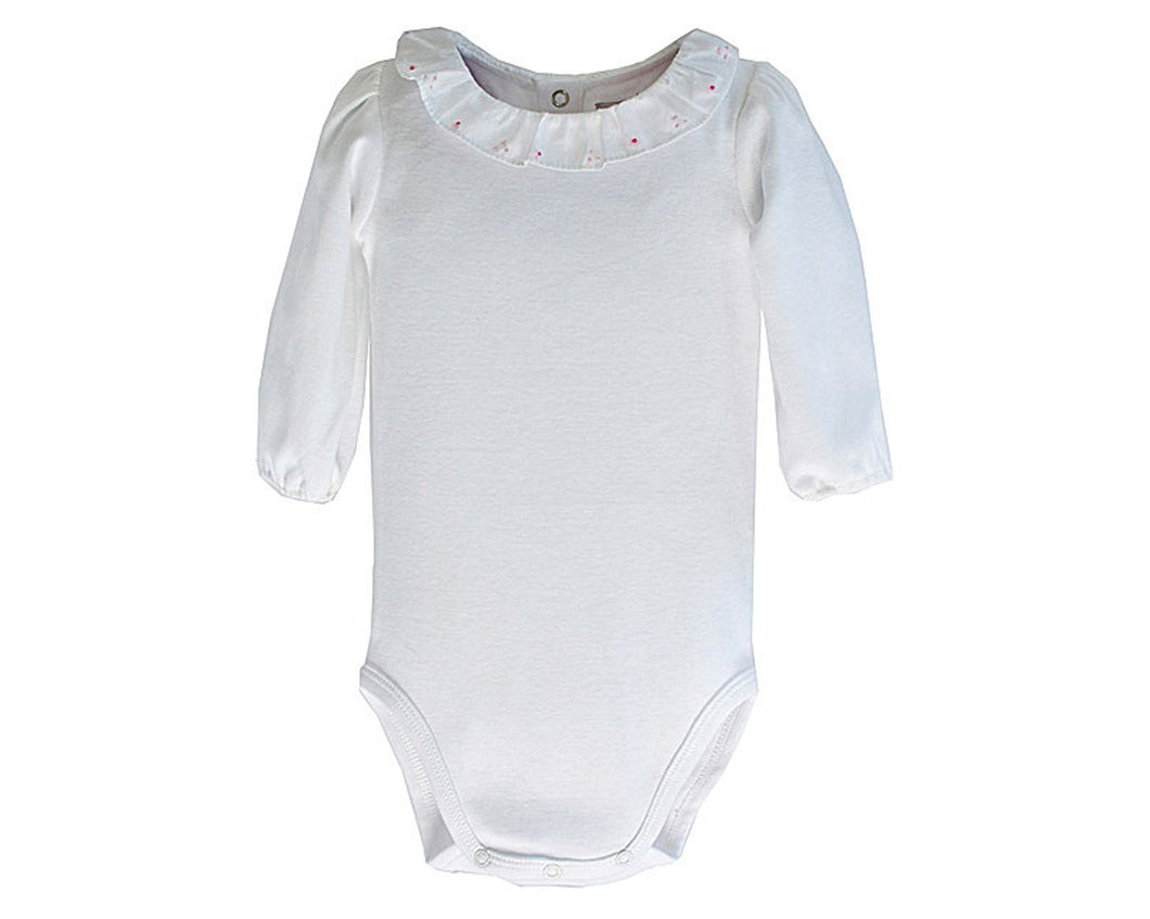 Organic Baby Bodysuit Baby Girls' Bodysuit Natural Cotton Onesies - Hand Embroidered French Dots Ruffle Collar
