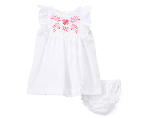 White Angel-Sleeve Dress, Hand Embroidery Flower Sundress