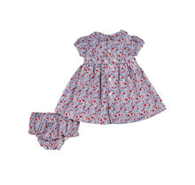 Blue & Red Floral Hand Smocked Dress 6 Months - 3 Years