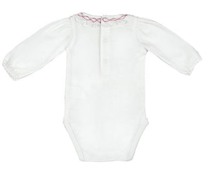 Organic Baby Bodysuit Baby Girls' White Bodysuit Natural Pima Cotton Onesies - Hand Smocked Ruffle Collar