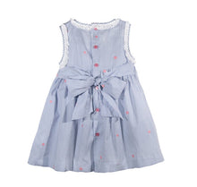 Toddler Baby Girls Soft Blue Stripe Cotton Hand Smocked Dress Frilly Sleeve