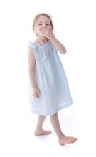 Little Girl's Angel Hand Smocked Dress in Cotton Seersucker Ruffle Sleeves Casual Summer Flower Girl Dress