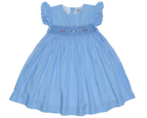 Blue Cotton Smocked A-Line Dress - Infant, Toddler & Girls