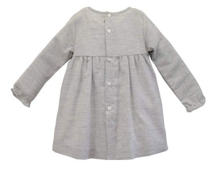 Little Girls' Grey Melange Hand Smocked Dress - Long Sleeves