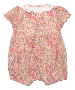 Pink and Cream Floral Smocked Bubble Bodysuit